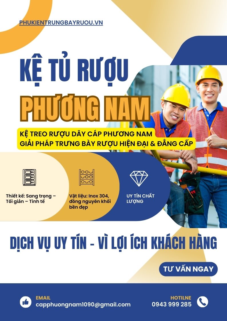 Thi công lắp đặt kệ treo rượu bằng dây cáp Thi công lắp đặt kệ treo rượu bằng dây cáp