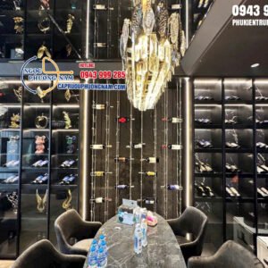 Kệ tủ treo rượu dây cáp cao cấp biệt thự sang trọng